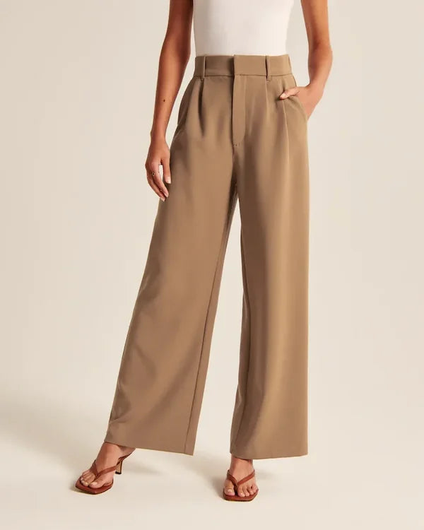 Women's Pleated Wide Leg Pants – High Waist Flowy Dress Trousers