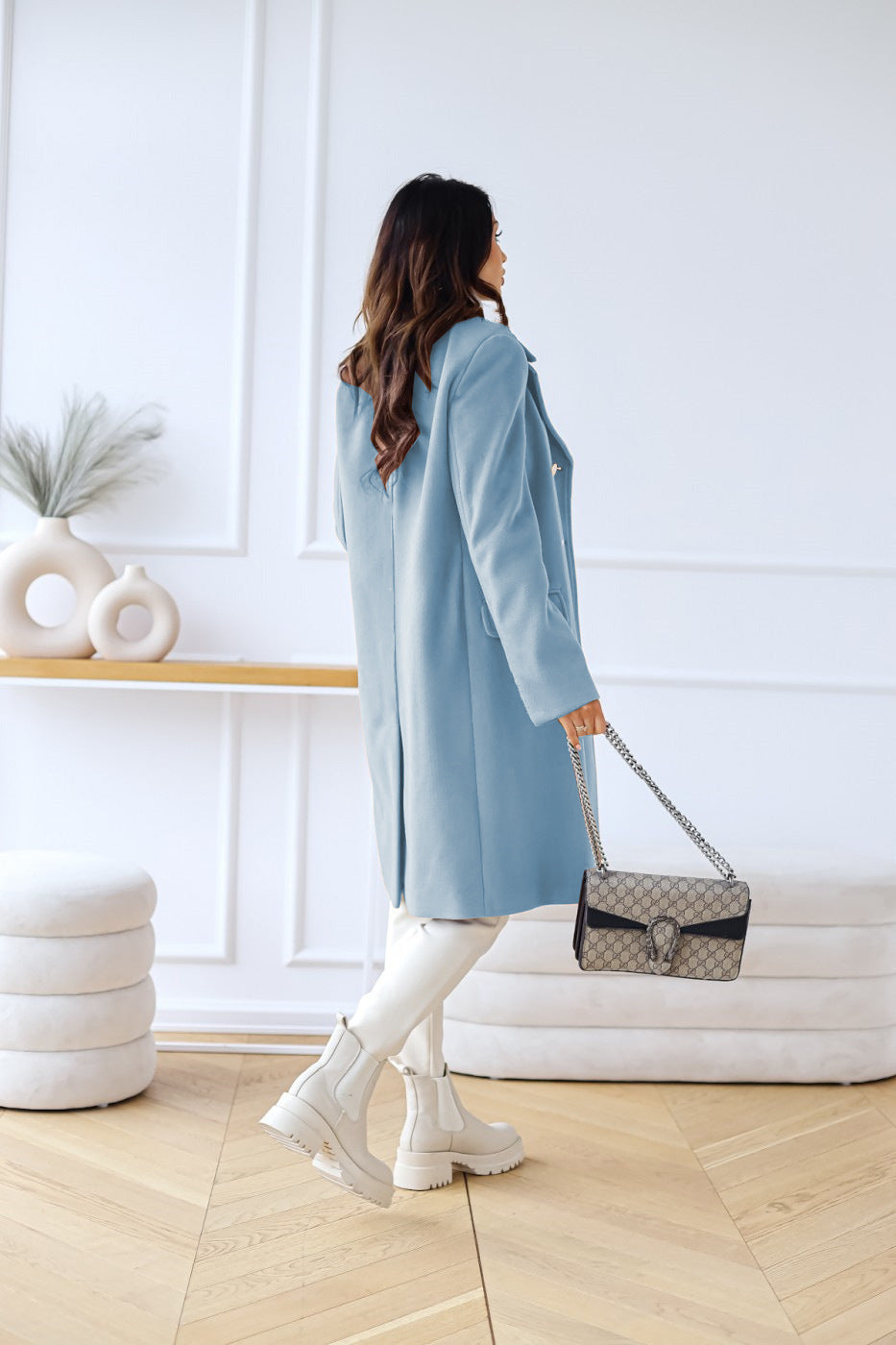 Women's Long Double-Breasted Overcoat – Classic Winter Coat
