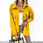 Women's Folded Collar Coat – Mid-Length Button Front Winter Overcoat