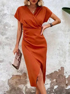 Women's V-Neck Cutout Midi Dress – Wrap Front Fitted Cocktail Dress