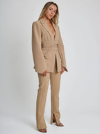 Women's Belted Longline Blazer – Wrap Front Tailored Jacket