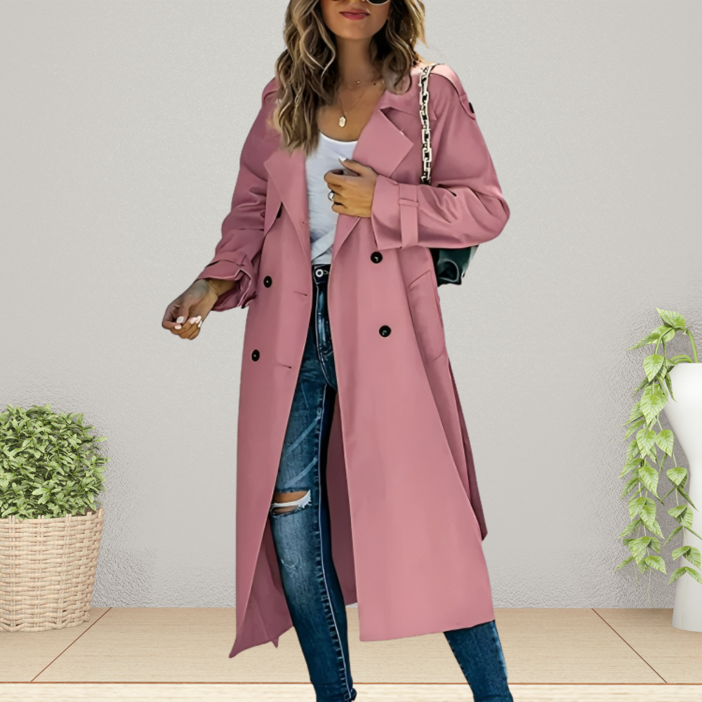 Women's Double-Breasted Trench Coat – Mid-Length Transitional Overcoat