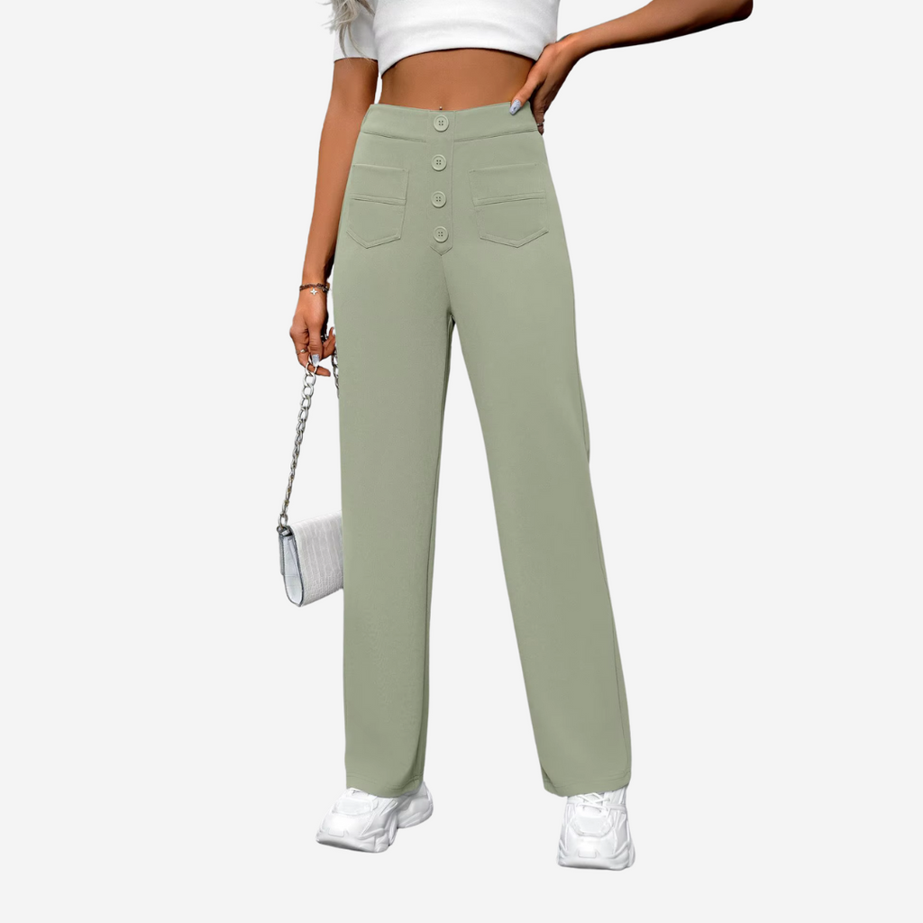 Women's Tailored Stretch Pants – High Waist Straight Leg Pocket Trousers