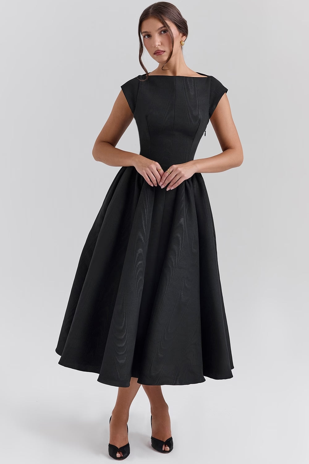 Women's Tailored Wedding Guest Dress – Defined Waist Flowy Occasion Dress