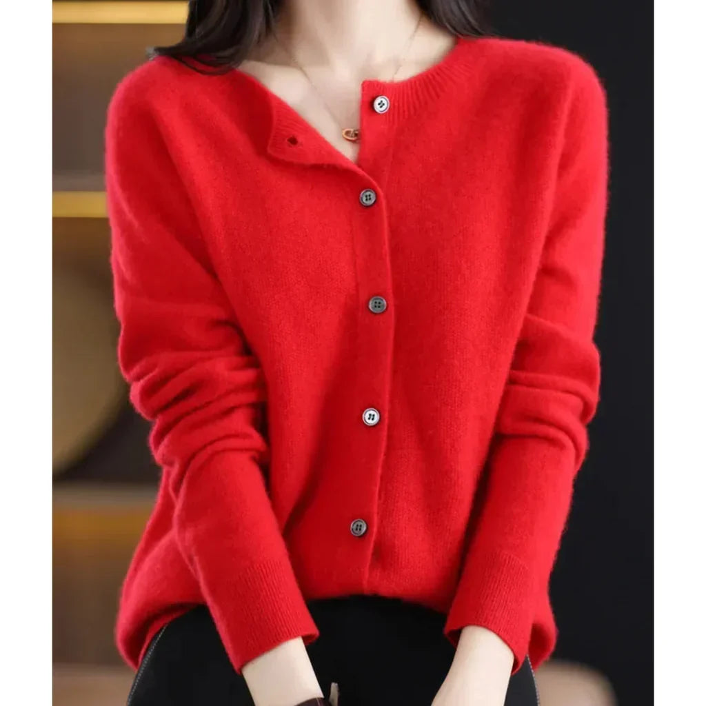 Women's Round Neck Button Cardigan – Lightweight Long Sleeve Cardigan
