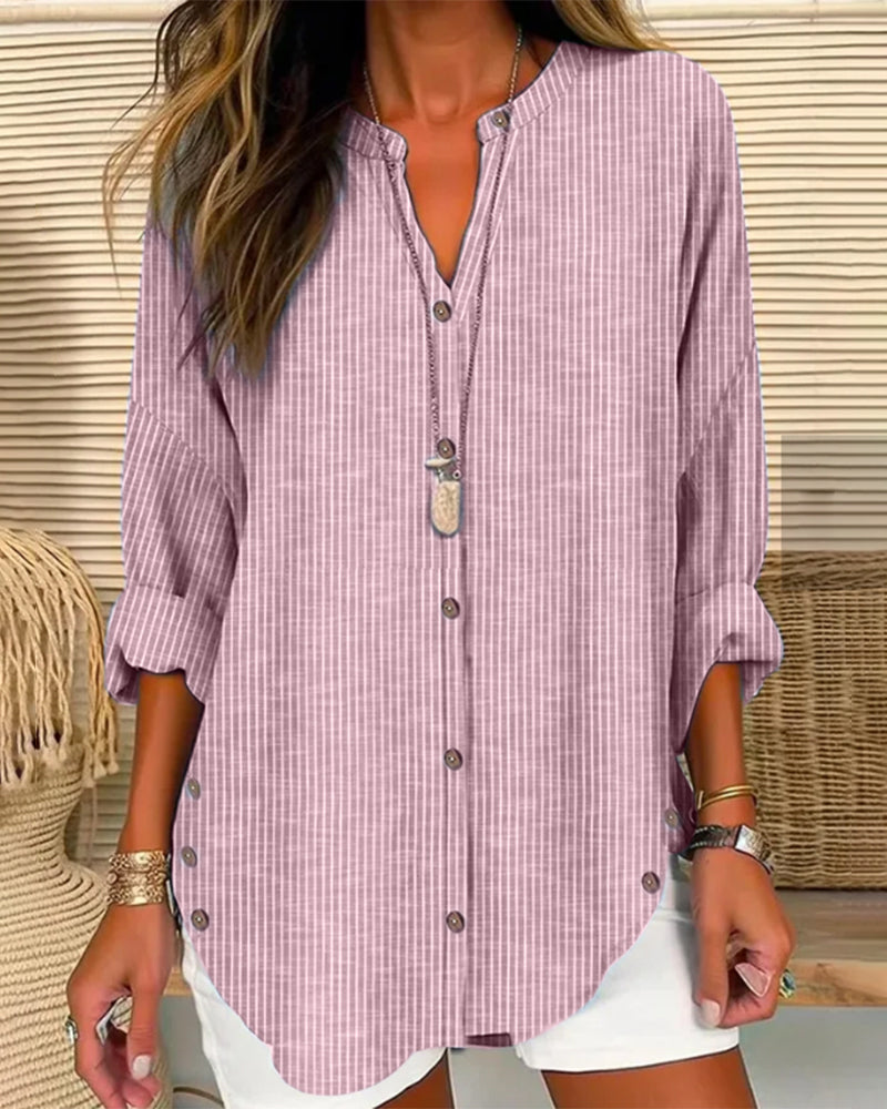 Women's Striped Button Down Blouse – Relaxed Casual Shirt Blouse