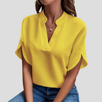 Women's Stand Collar Summer Blouse – Short Sleeve V-Neck Blouse