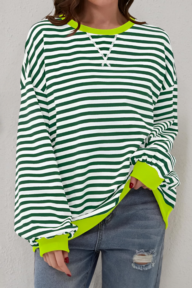 Women's Crew Neck Striped Sweatshirt – Long Sleeve Casual Pullover