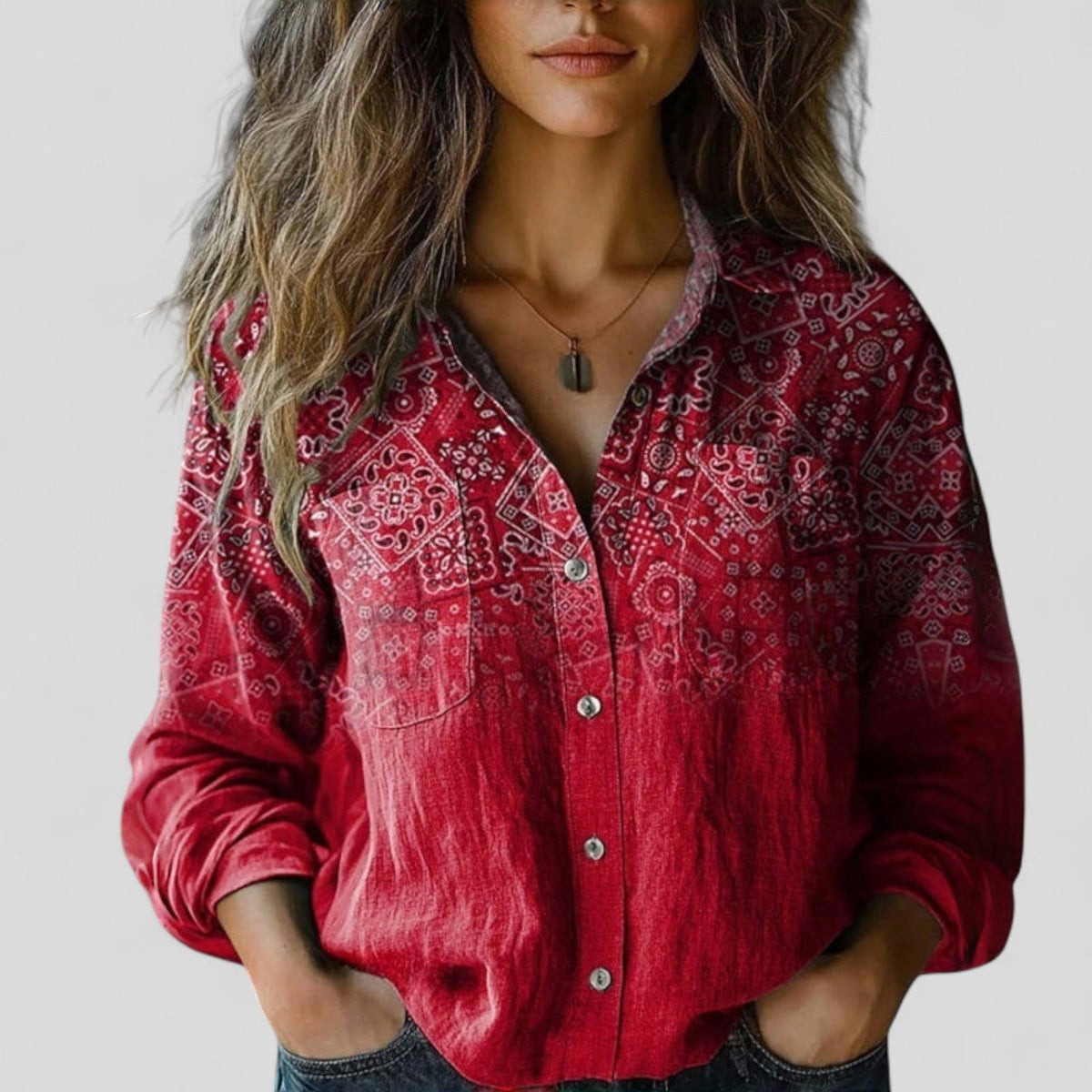 Women's Ombre Print Blouse – Long Sleeve Button Front Blouse