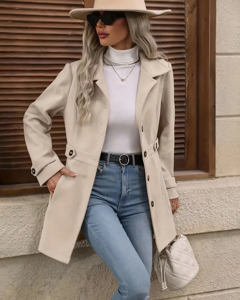 Women's Long Tailored Coat – Classic Button Front Overcoat