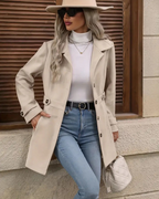 Women's Long Tailored Coat – Classic Button Front Overcoat