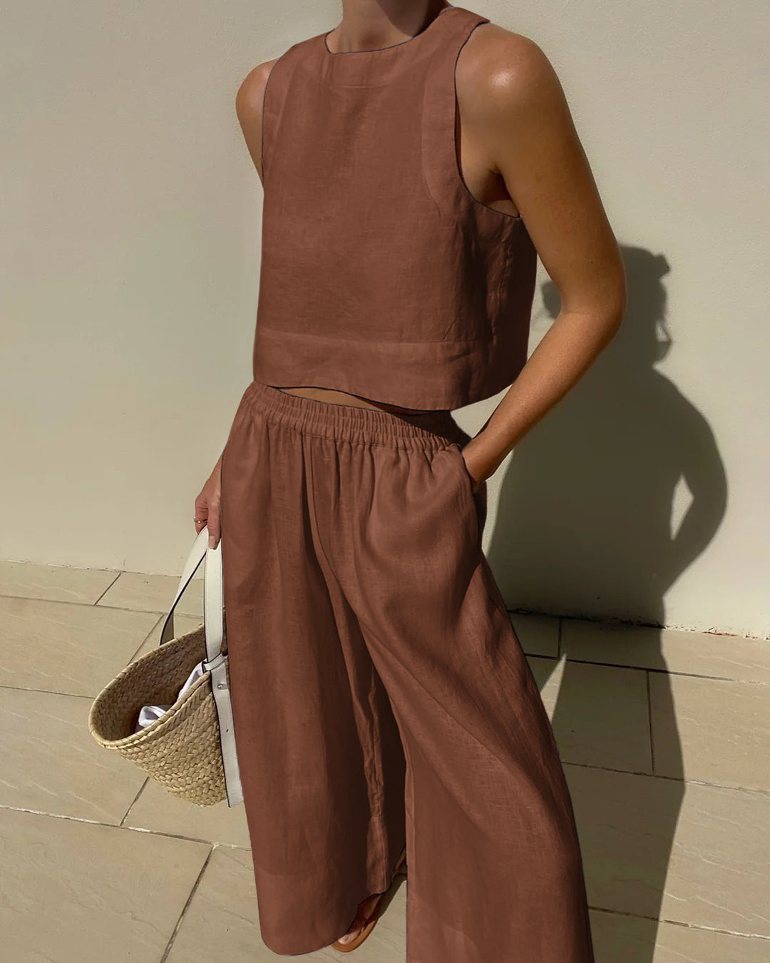 Women's High Waist Pants Set – Crop Top & Wide Leg Summer Co-Ord Set