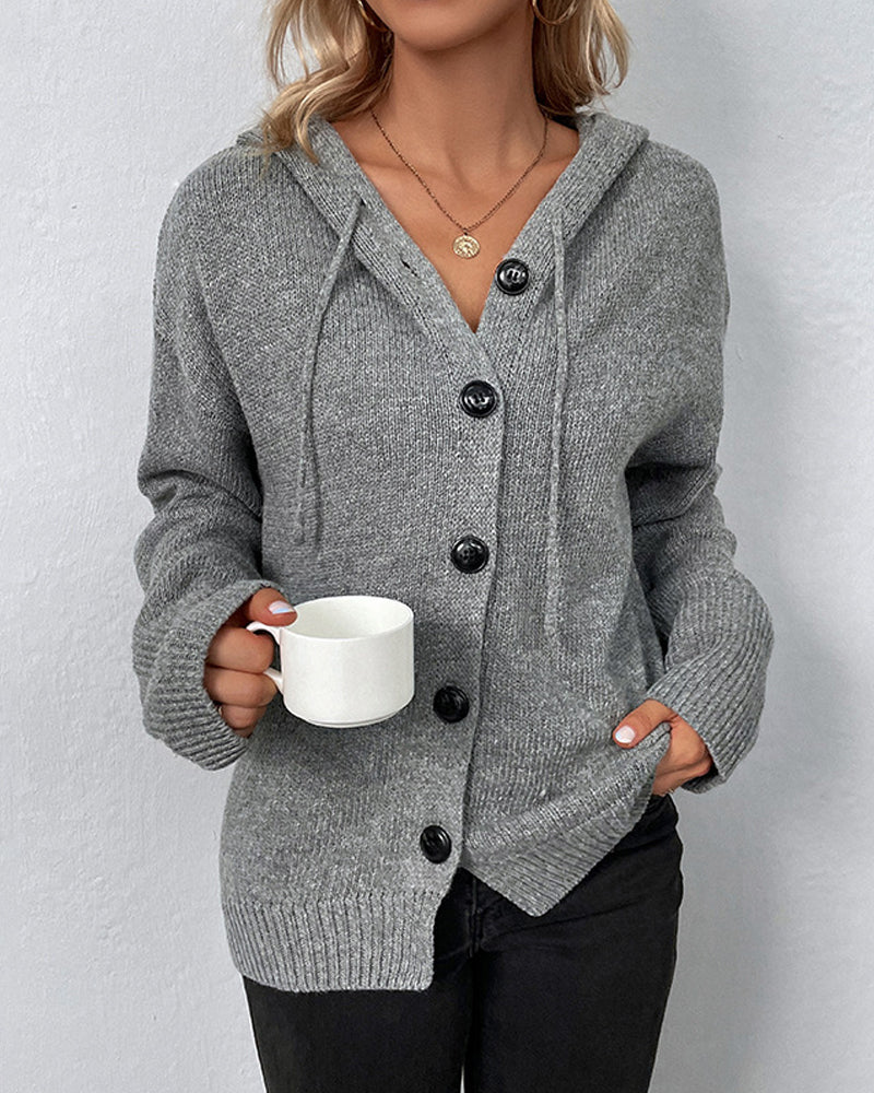Women's Lace-Up Hooded Cardigan – Casual Long Sleeve Cardigan