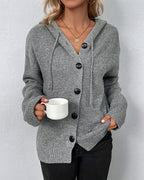 Women's Lace-Up Hooded Cardigan – Casual Long Sleeve Cardigan