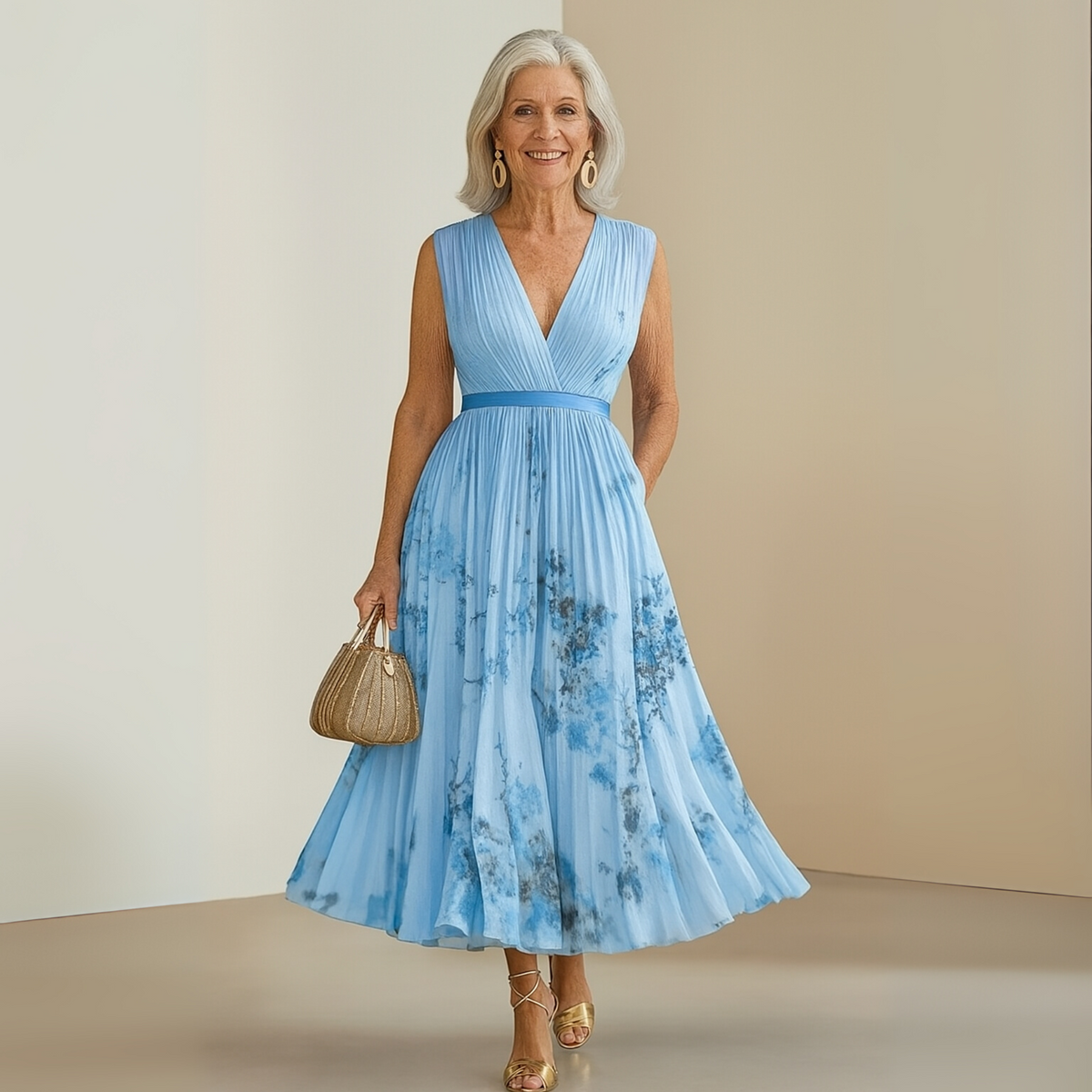 Women's Sleeveless Pleated Maxi Dress – Flowy Formal Occasion Dress
