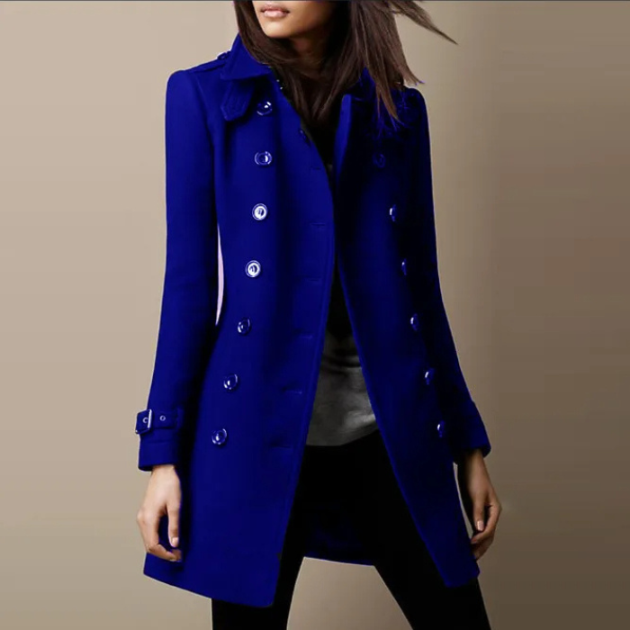 Women's Double-Breasted Tailored Coat – Mid-Length Button Overcoat