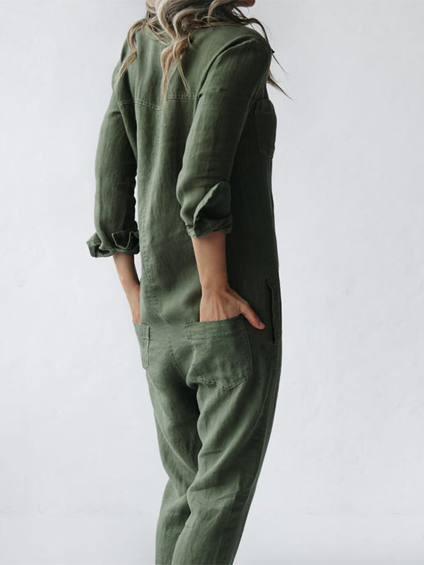 Women's Full Length Jumpsuit – Relaxed Long Sleeve Occasion Jumpsuit