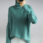Women's Diamond Knit Sweater – Roll Neck Jumper