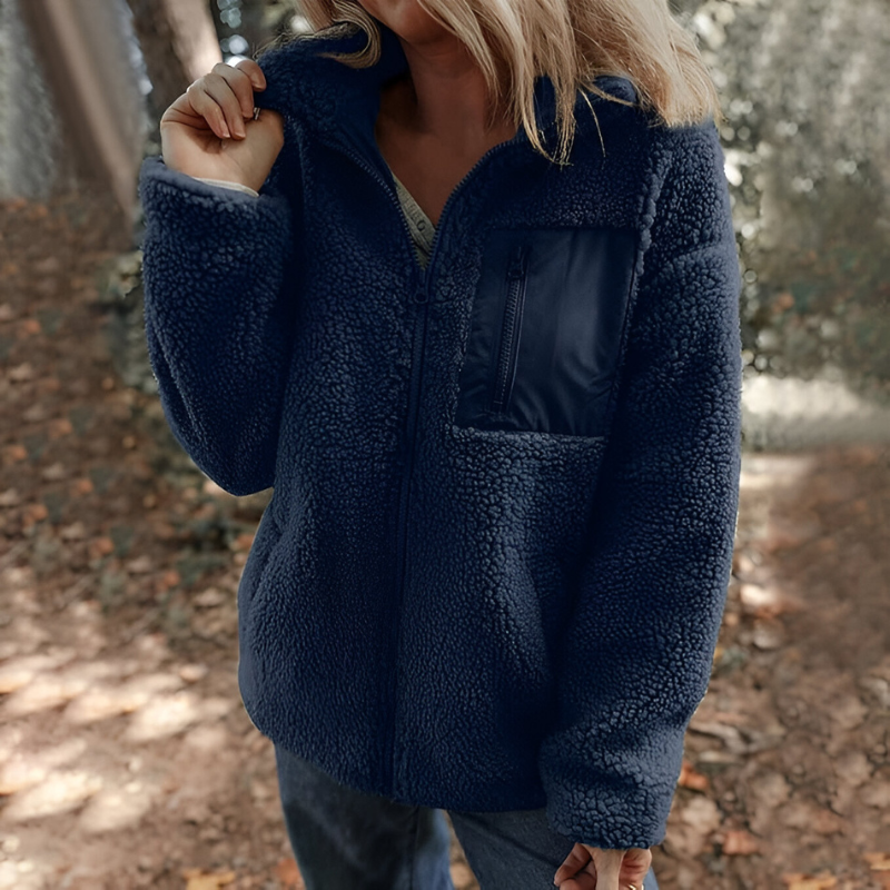 Women's Teddy Fleece Jacket – Zip-Up Stand Collar Winter Jacket