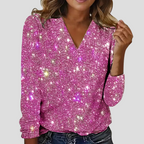 Women's Sparkle Party Blouse – Sequin V-Neck Long Sleeve Blouse