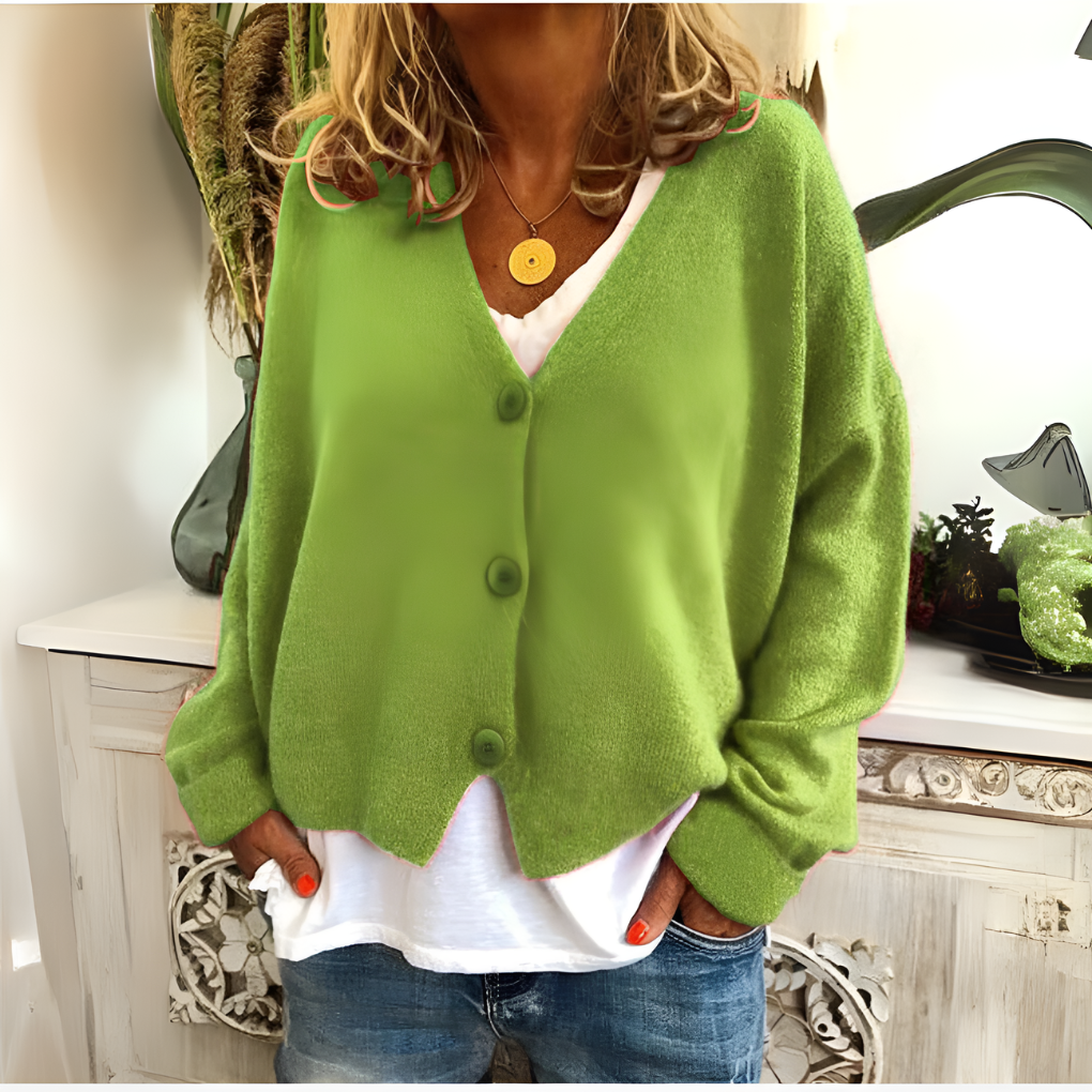 Women's Button V-Neck Cardigan – Relaxed Long Sleeve Cardigan