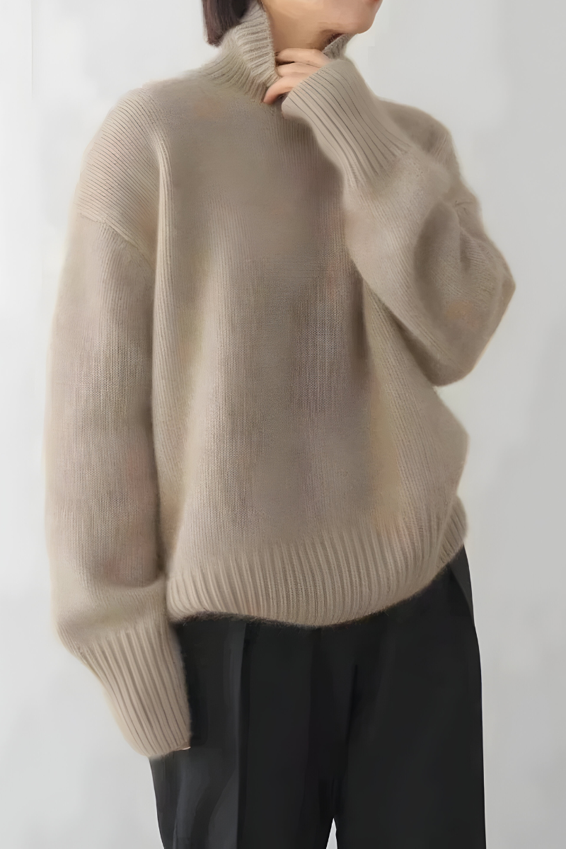 Women's High Neck Roll Neck Sweater – Long Sleeve Knit Pullover