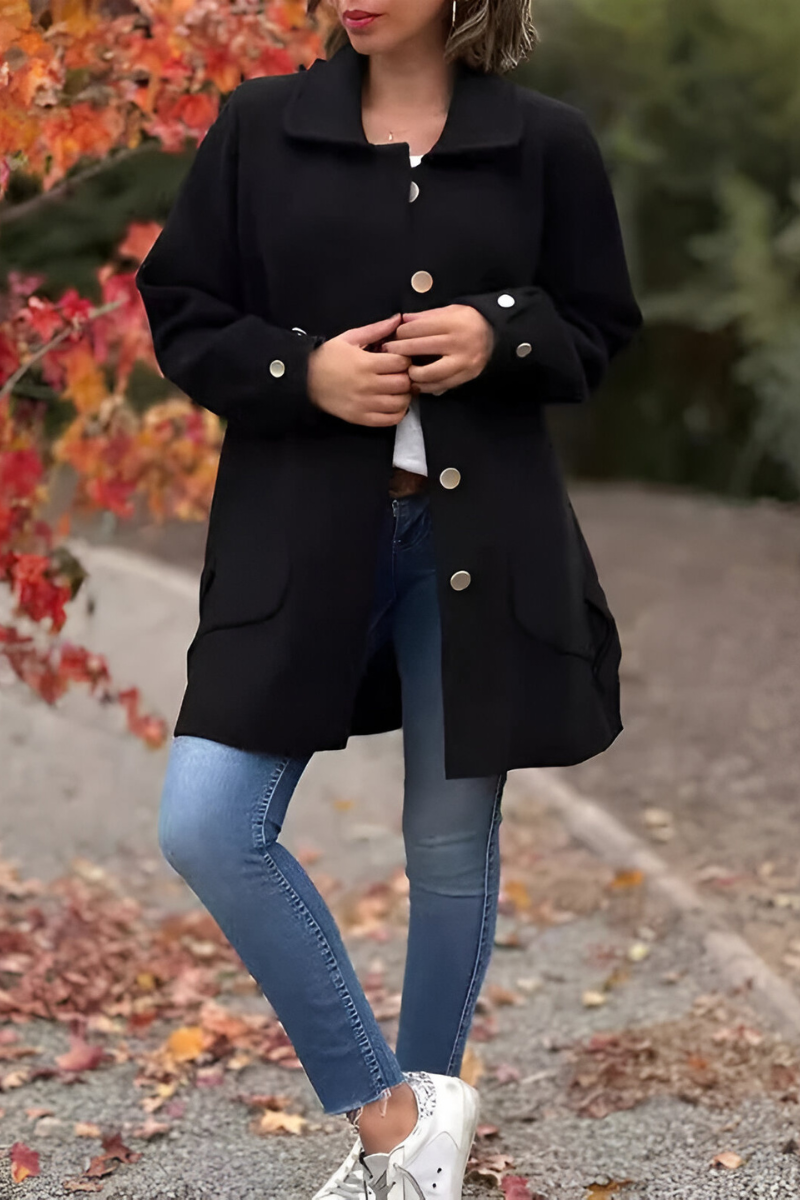 Women's Classic Button Jacket – Structured Long Sleeve Casual Jacket