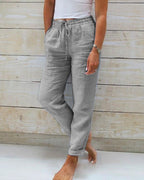 Women's Elastic Waist Straight Leg Pants – Drawstring Pocket Trousers