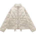 Women's Vintage Winter Jacket – Drawstring Zip-Up Pocket Jacket