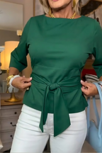 Women's Tie Front Blouse – Bow Waist Fitted Top