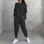 Women's Crew Neck Pants Set – Long Sleeve Relaxed Lounge Set