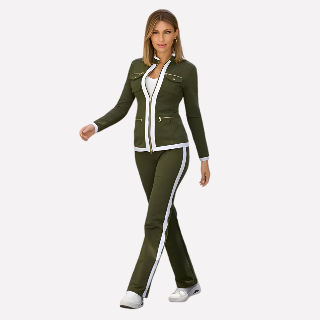 Women's Contrast Trim Tracksuit – Zip-Up Jacket & Coordinated Pants Set