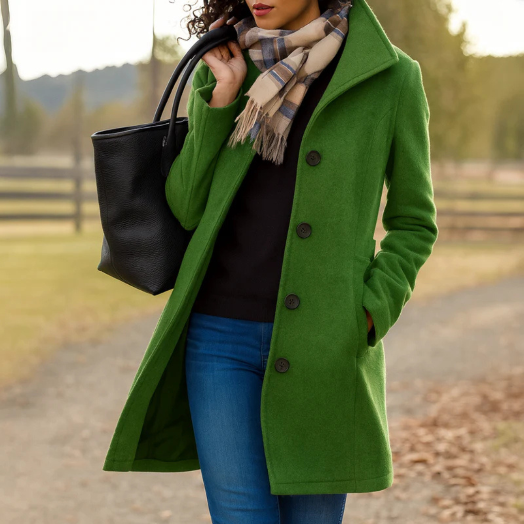 Women's Long Winter Coat – Button Front Overcoat