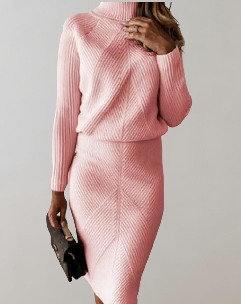 Women's Turtleneck Midi Skirt Set – Fitted Long Sleeve Two-Piece Set