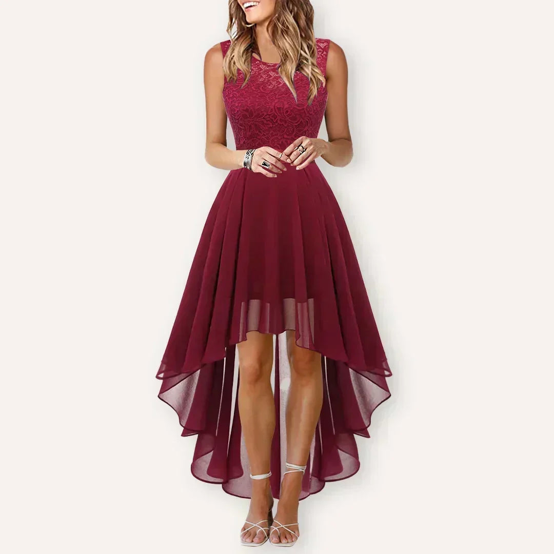 Women's High-Low Wedding Guest Midi Dress – Asymmetrical Flowy Occasion Dress
