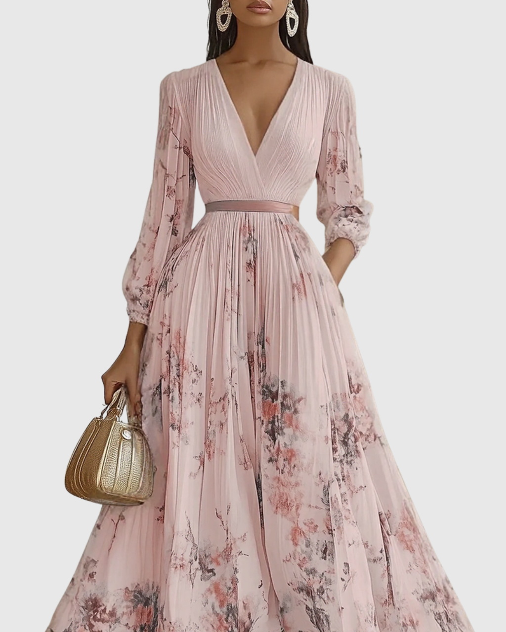 Women's Pleated Wedding Guest Midi Dress – Sleeveless Floral Occasion Dress