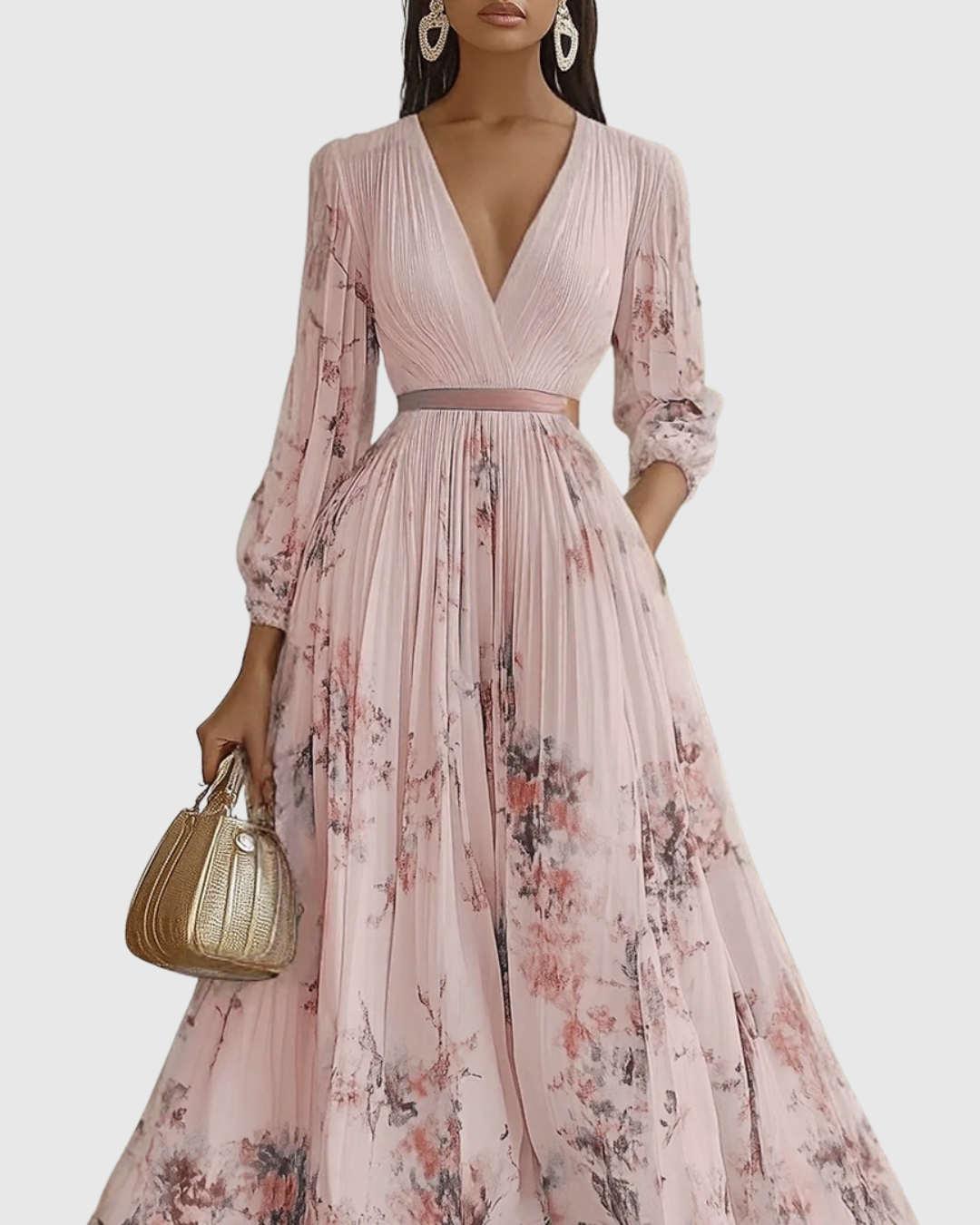 Women's Pleated Wedding Guest Midi Dress – Sleeveless Floral Occasion Dress