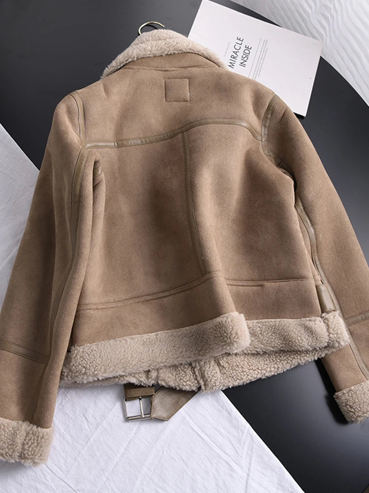 Women's Faux Shearling Aviator Jacket – Cropped Winter Jacket
