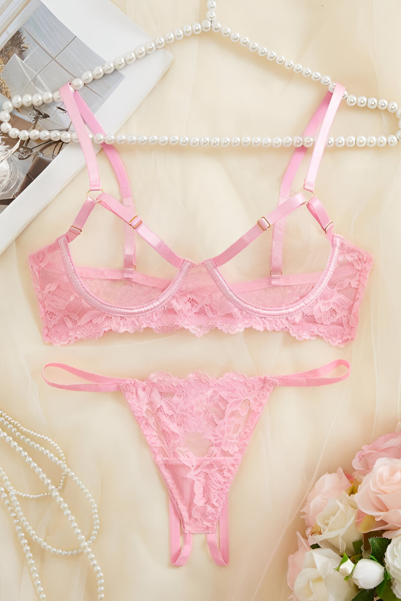 Women's Deep Plunge Lingerie Set – Lace Bra & Matching Brief Set