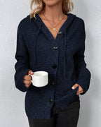 Women's Lace-Up Hooded Cardigan – Casual Long Sleeve Cardigan