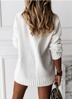 Women's Relaxed V-Neck Sweater – Oversized Long Sleeve Knit Sweater