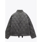 Women's Vintage Winter Jacket – Drawstring Zip-Up Pocket Jacket