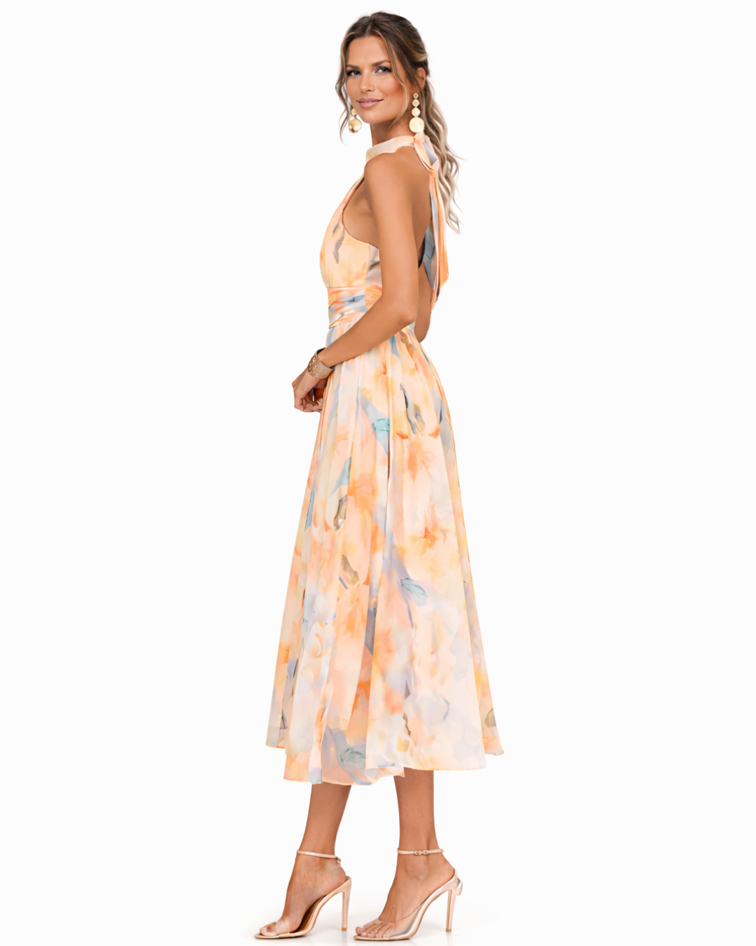 Women's Watercolour Maxi Dress – Backless Flowy Occasion Dress