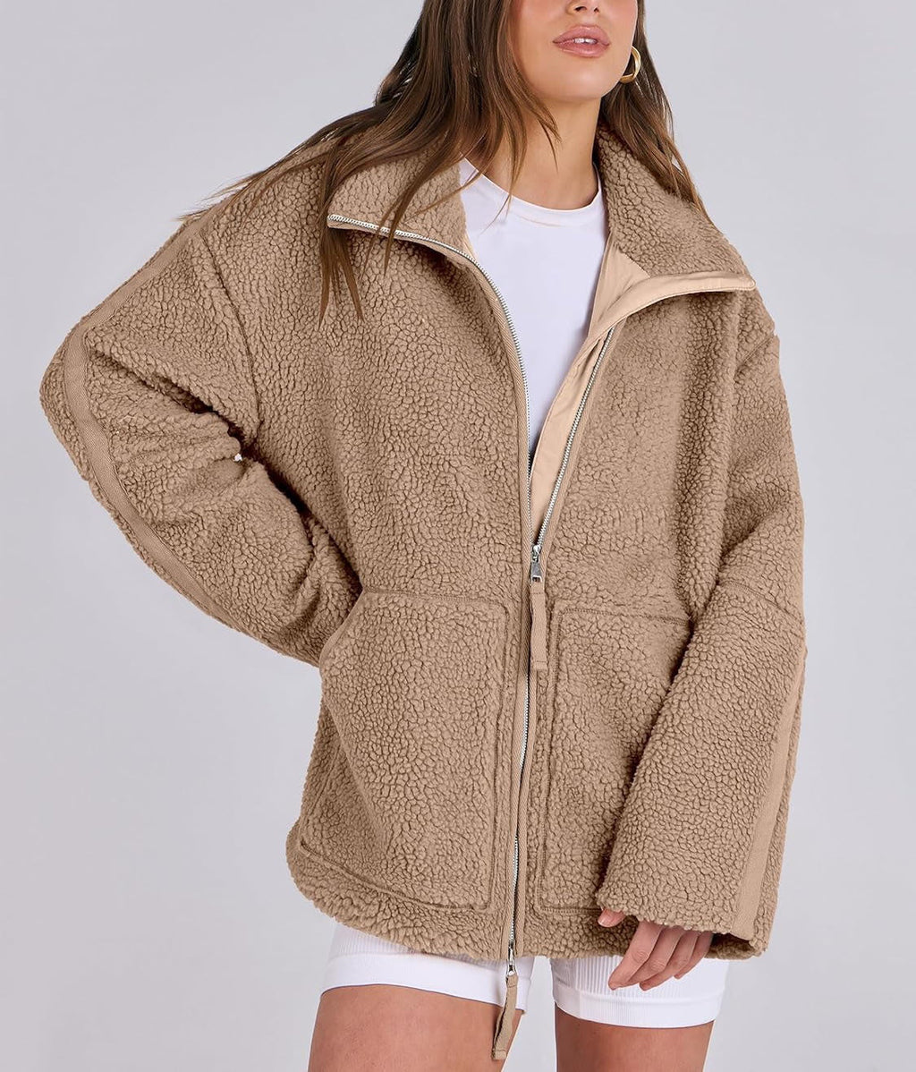 Women's Oversized Fleece Winter Jacket – Warm Zip-Up Jacket