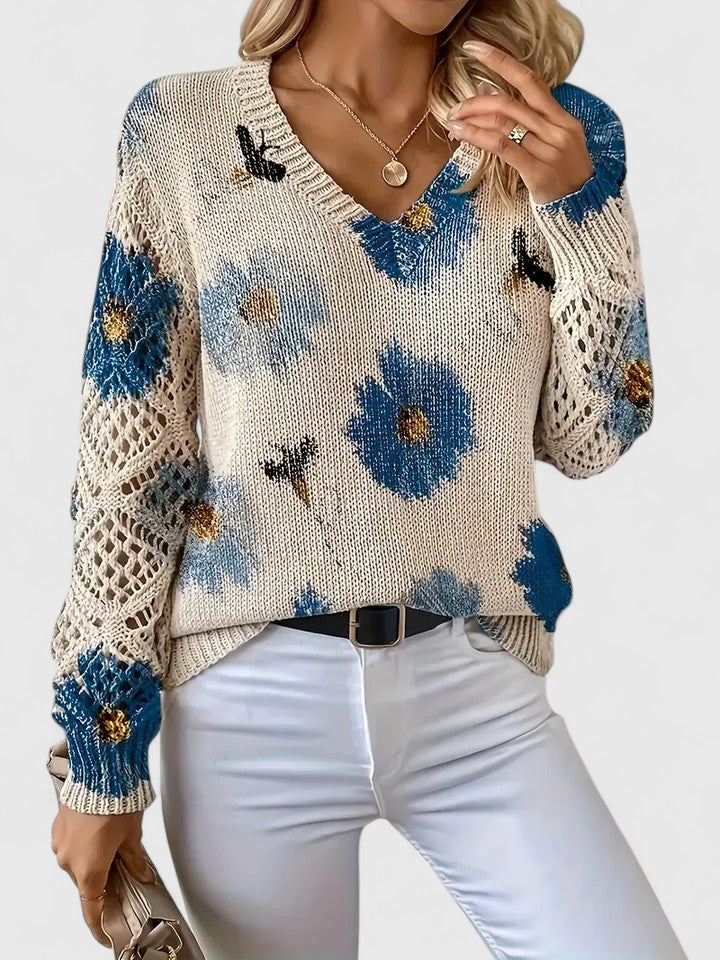 Women's V-Neck Floral Cardigan – Button Front Patterned Knit Cardigan