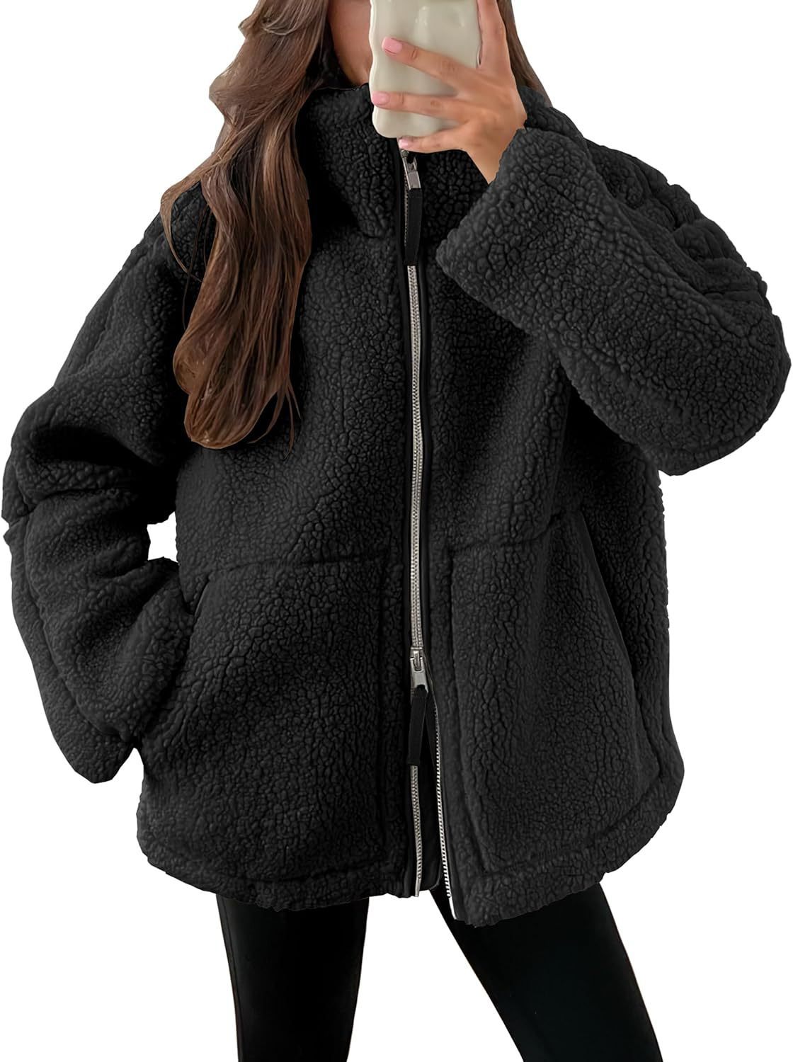 Women's Oversized Fleece Winter Jacket – Warm Zip-Up Jacket