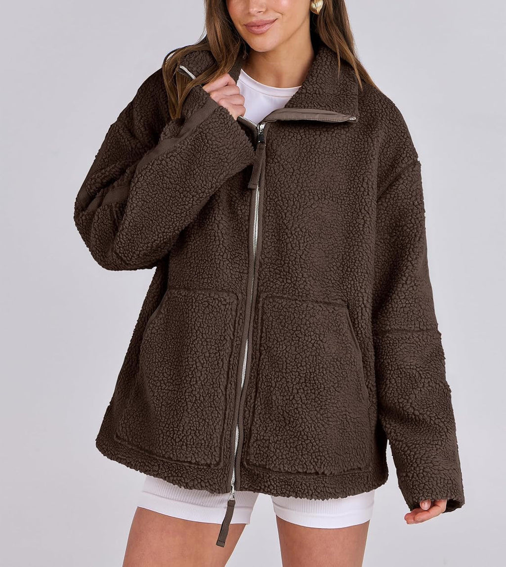 Women's Oversized Fleece Winter Jacket – Warm Zip-Up Jacket