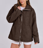 Women's Oversized Fleece Winter Jacket – Warm Zip-Up Jacket