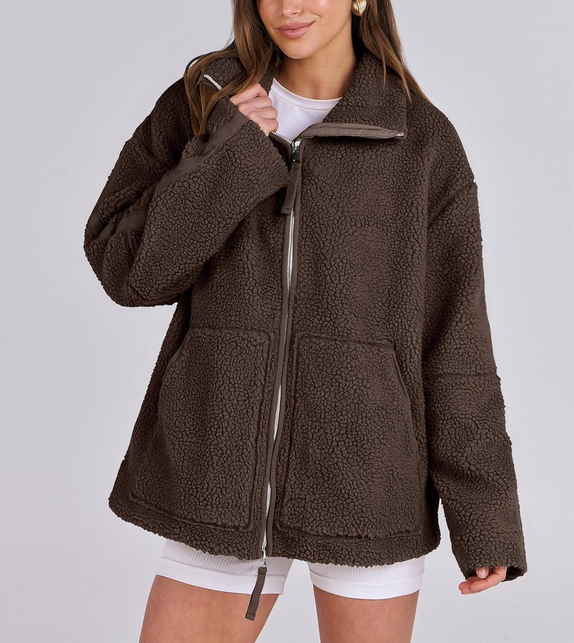 Women's Oversized Fleece Winter Jacket – Warm Zip-Up Jacket