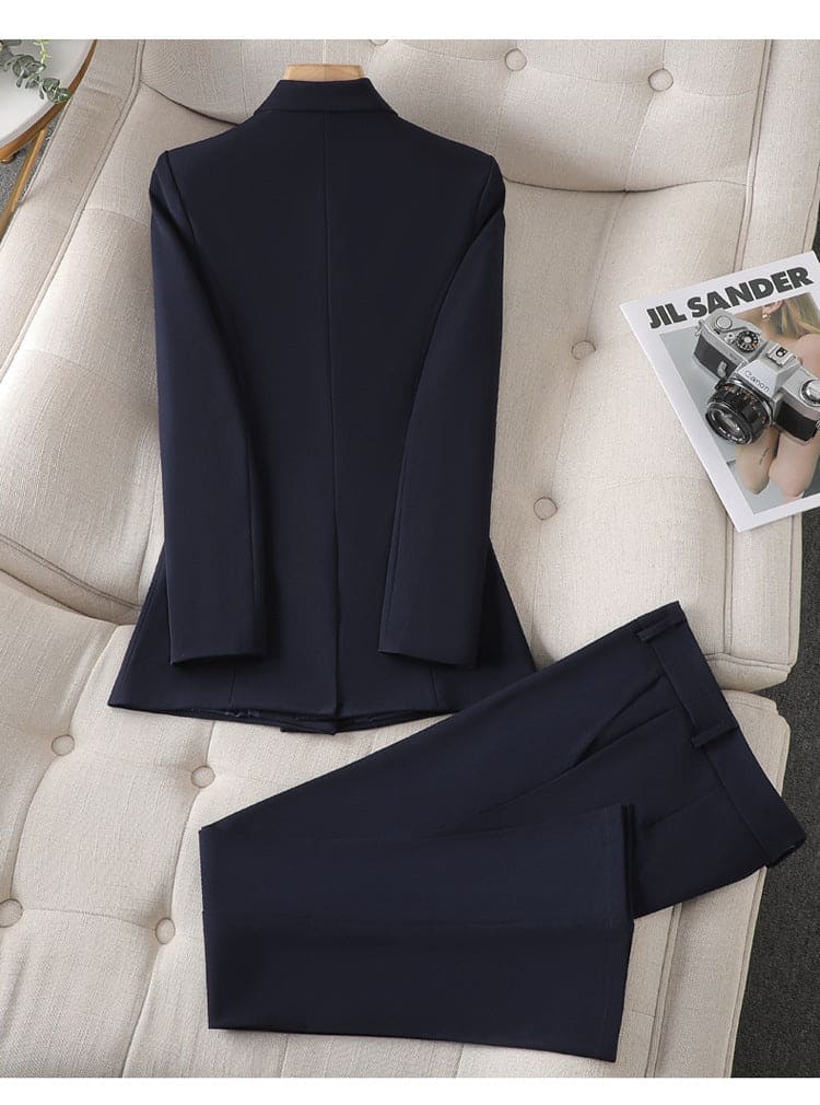 Women's Double-Breasted Blazer Suit – Tailored Wide Leg Pants Set